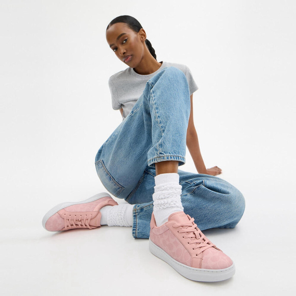 NEW Coach CBT39 Pink Signature Canvas Leather Sneakers Size 6.5B NIB - Picture 4 of 8